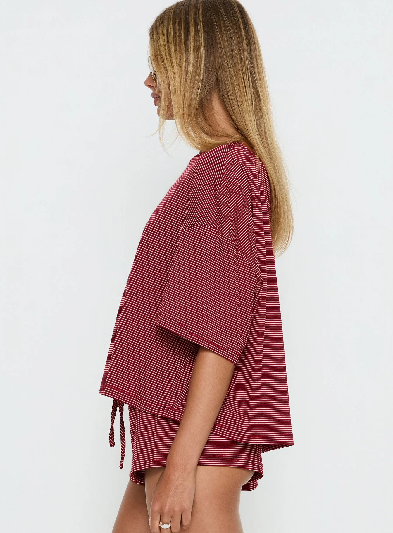 Sugar Surge Off Shoulder Sleep Top Cherry Stripe
