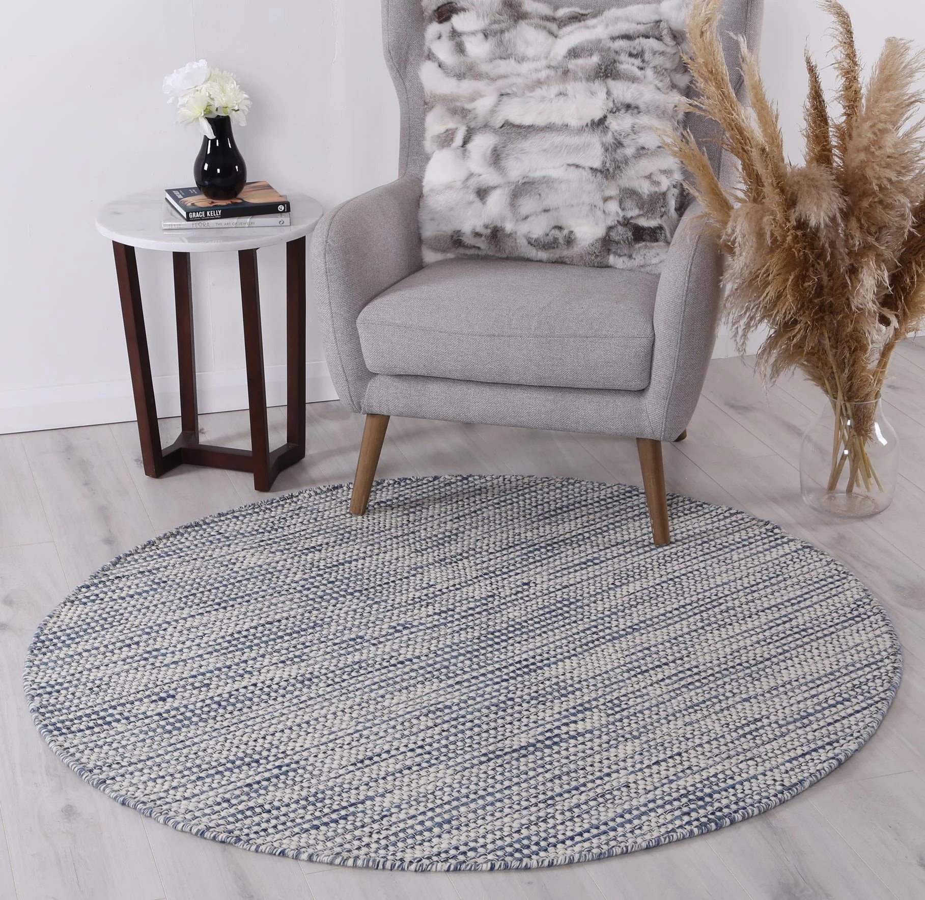 Skandi Lagertha Blue Round Wool Rug