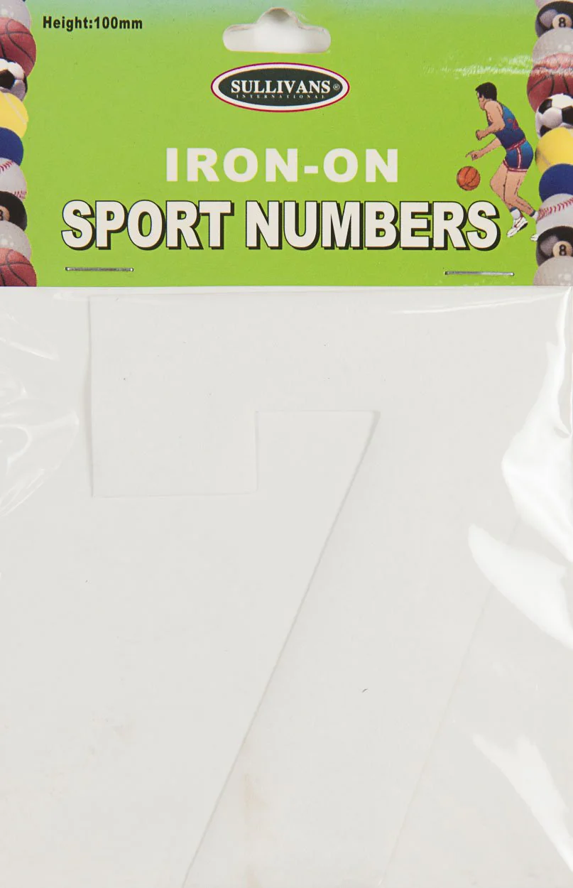 Sullivans Iron On Number 7, White- 10cm
