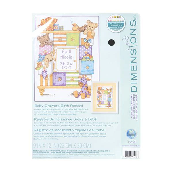 Dimensions Stitch Kit, Baby Drawers Birth Record- 22 x 30cm