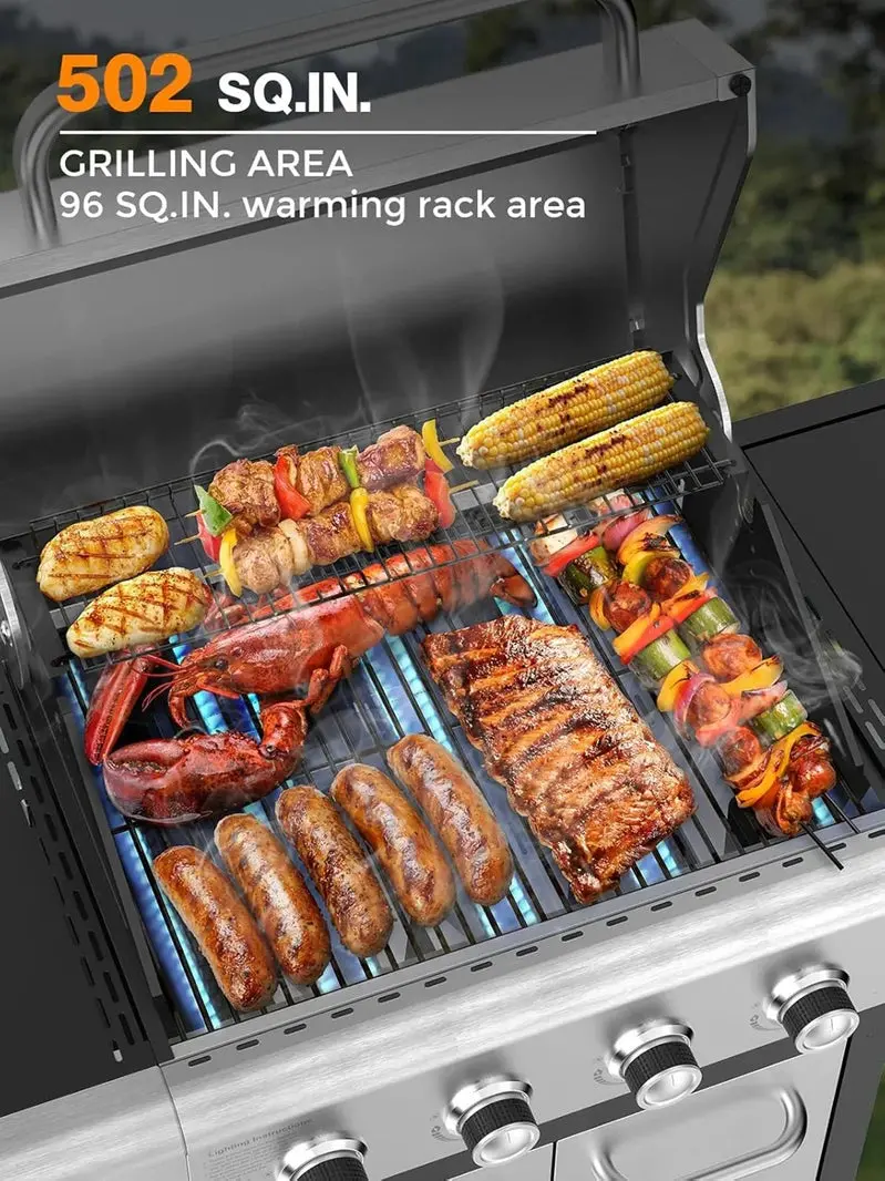 Grill gazowy propan-butan z 4 palnikami – Stacja do grillowania na zewnątrz o mocy 44 000 BTU