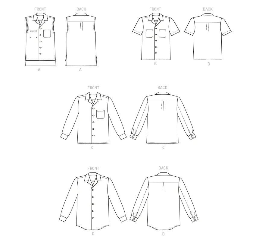 Butterick Pattern B6846 Unisex Button-Down Shirts