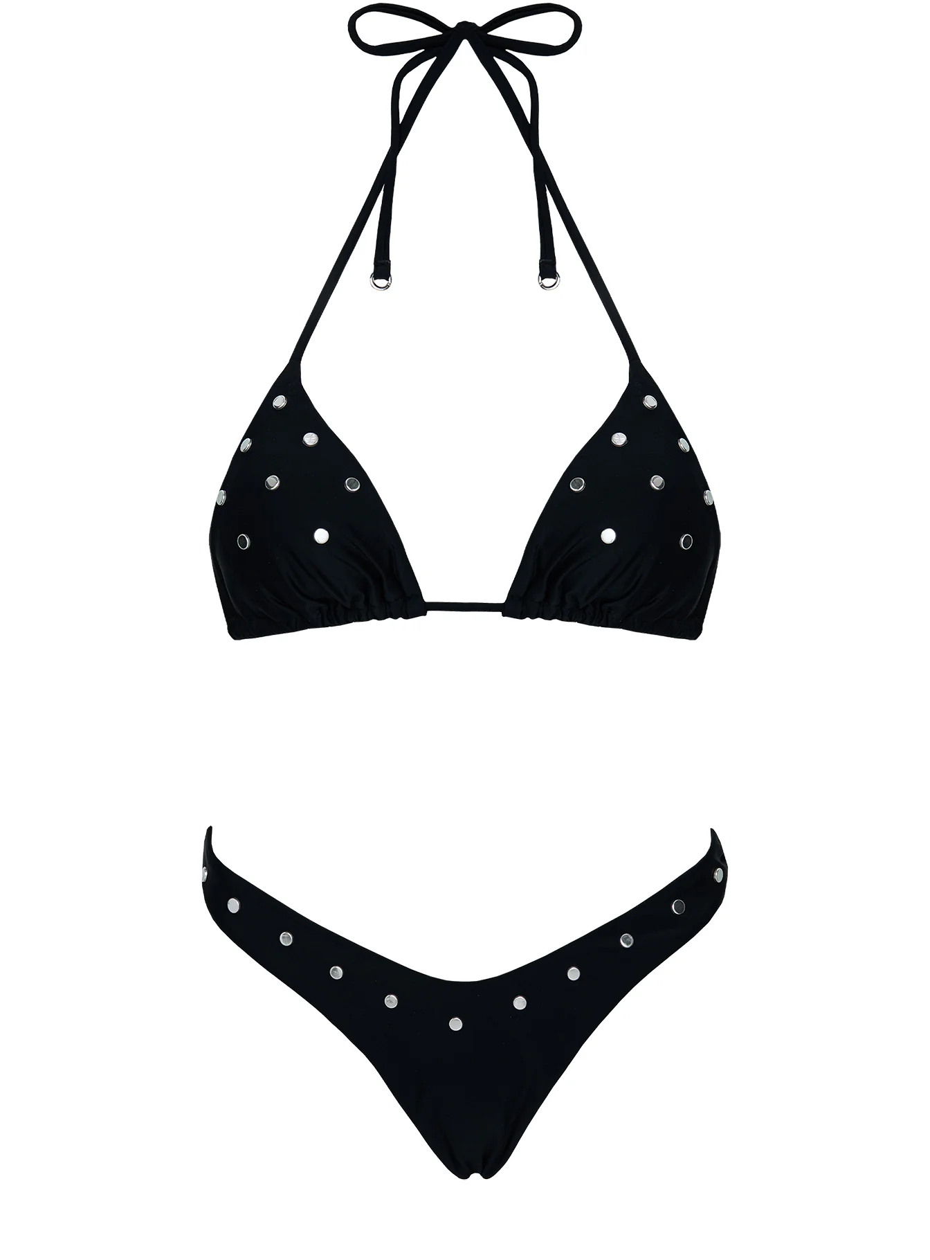Ellie High Cut Studded Bikini Bottoms Black