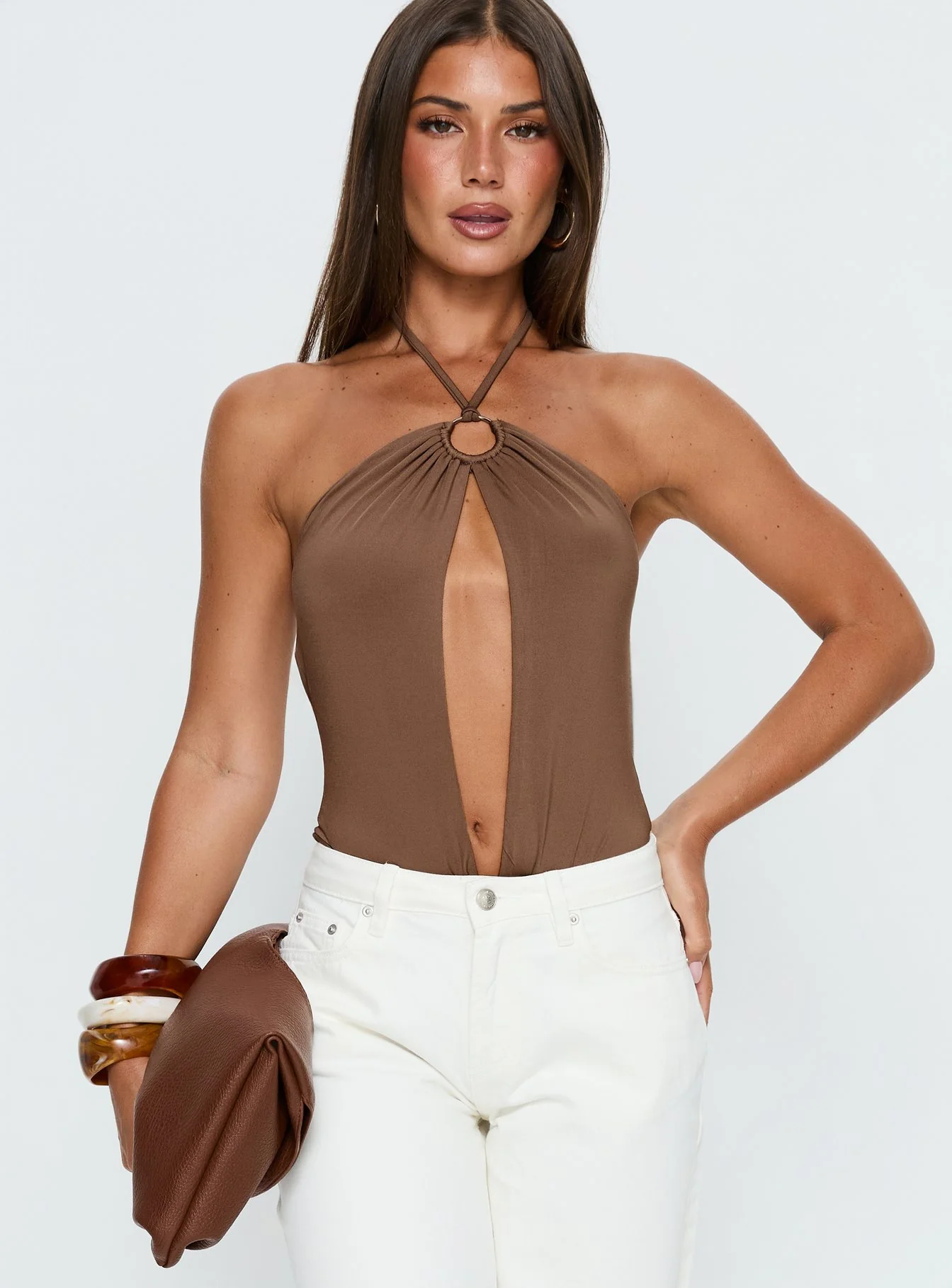 Damiana Cut Out Bodysuit Brown