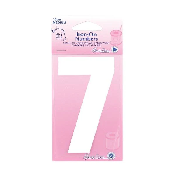 Hemline Iron On Numeral, White 7- 10cm