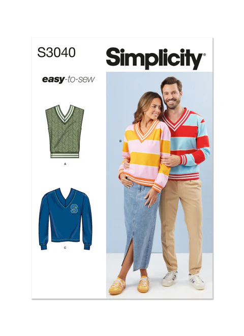 Simplicity Pattern SS3040 Unisex Knit Vest and Tops