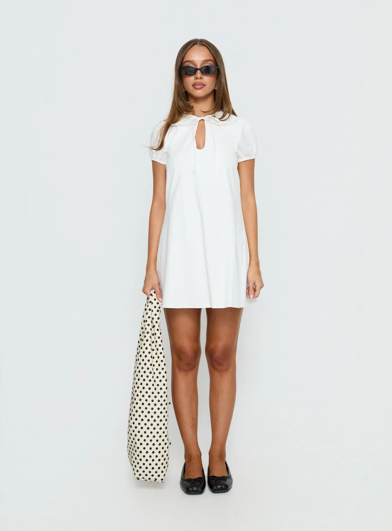 You've Got Mail Lace Trim Keyhole Mini Dress White
