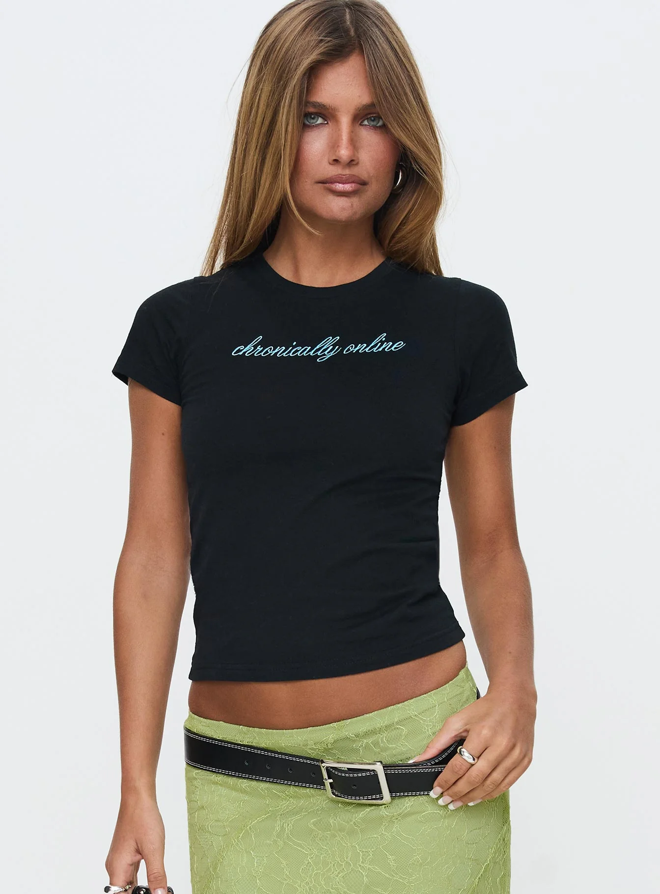 Chronically Online Graphic Top Black
