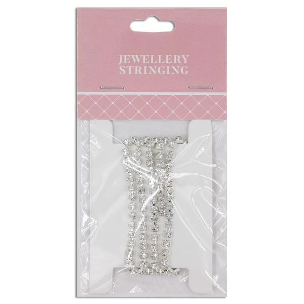 50cm Small Diamante Chain, Clear Silver- Sullivans