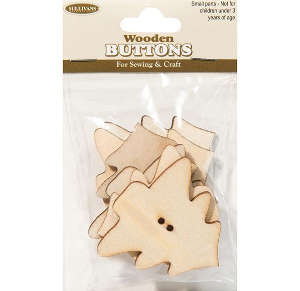 Wooden Buttons, Christmas Tree Plain- 6pk