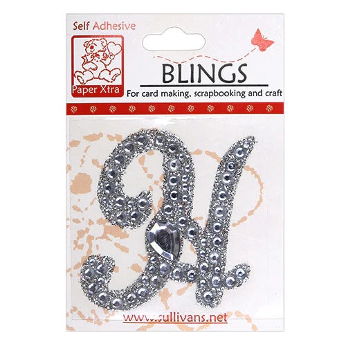 Stick On Bling Letter, Cursive H- 55mm
