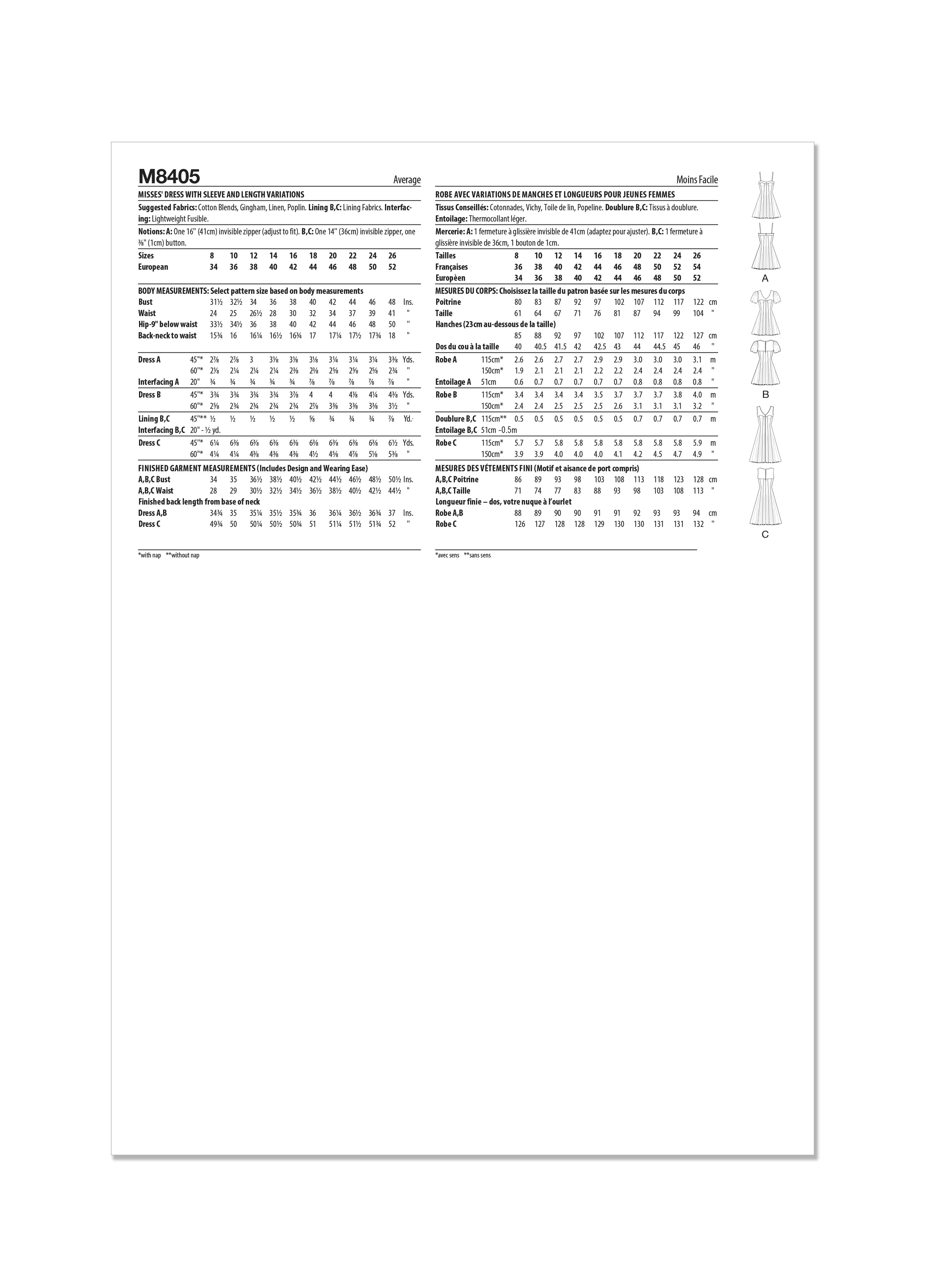 KnowMe Pattern M8405 Misses Dress