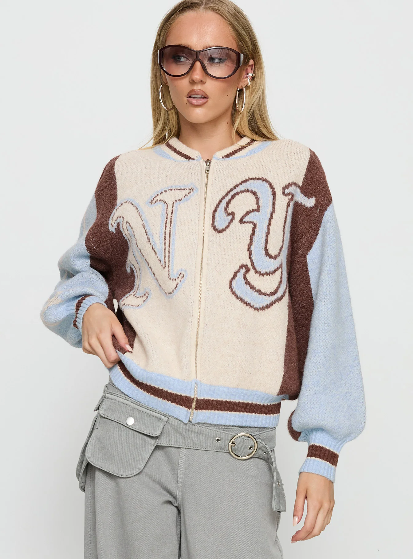 Brandyce Graphic Knit Jacket Blue / Chocolate