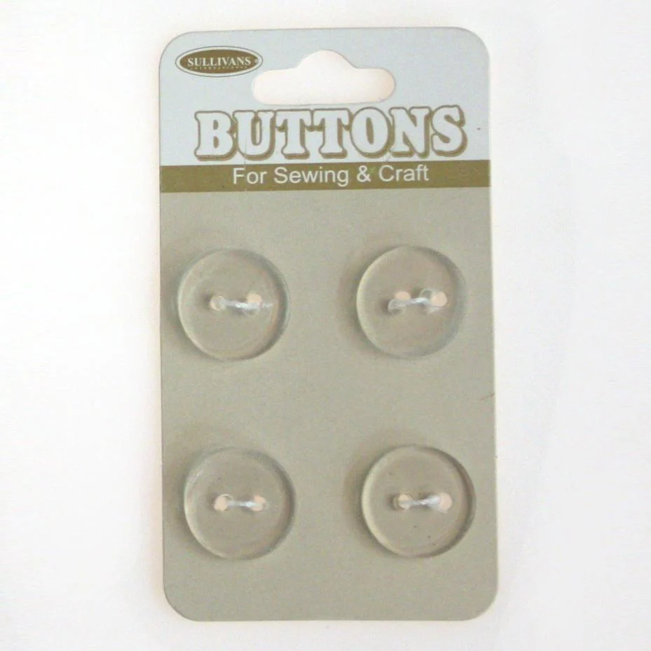 Sullivans Round Button 4pc, Clear- 15mm