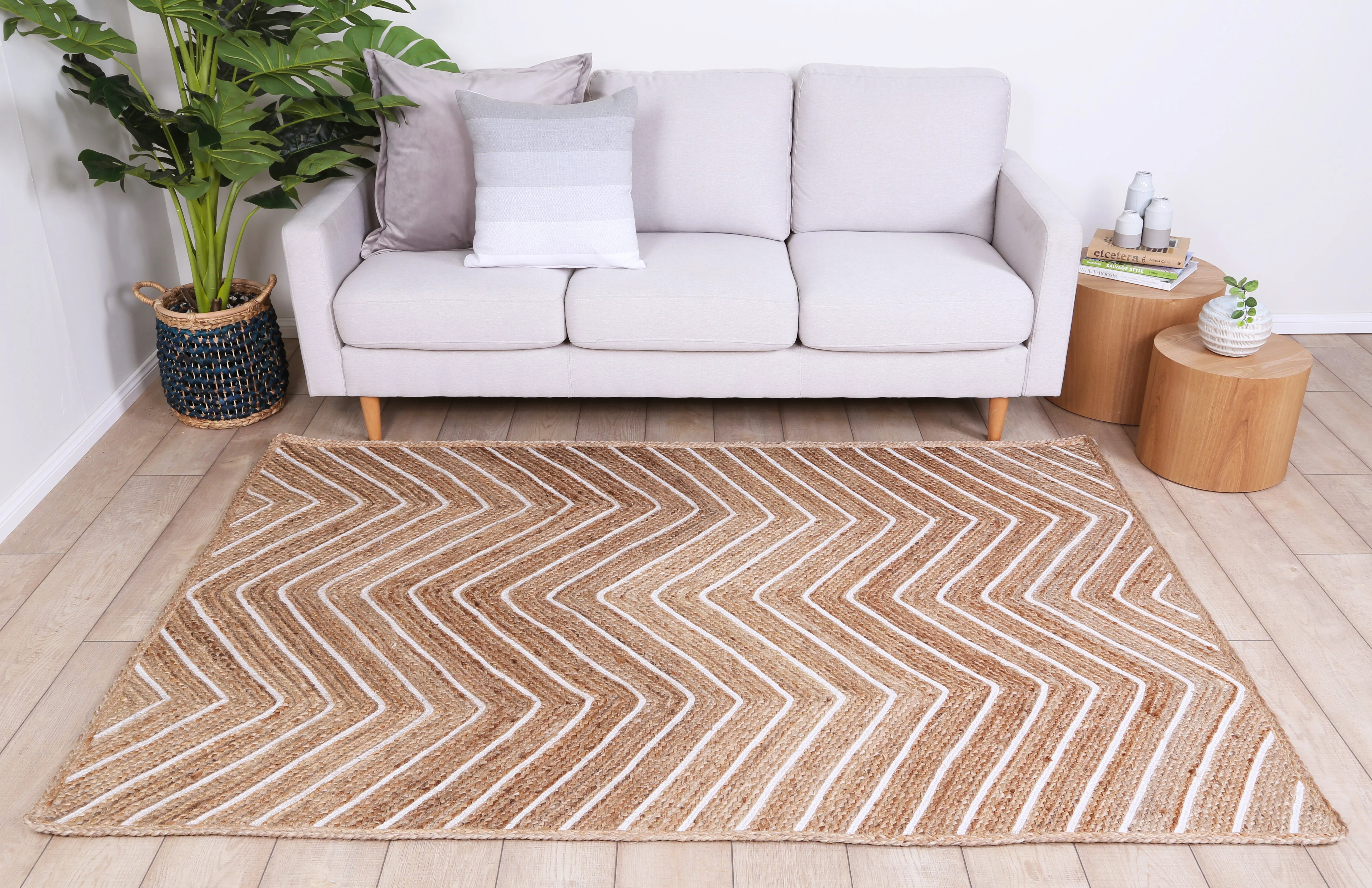 Wright Chevron Natural and White Rug