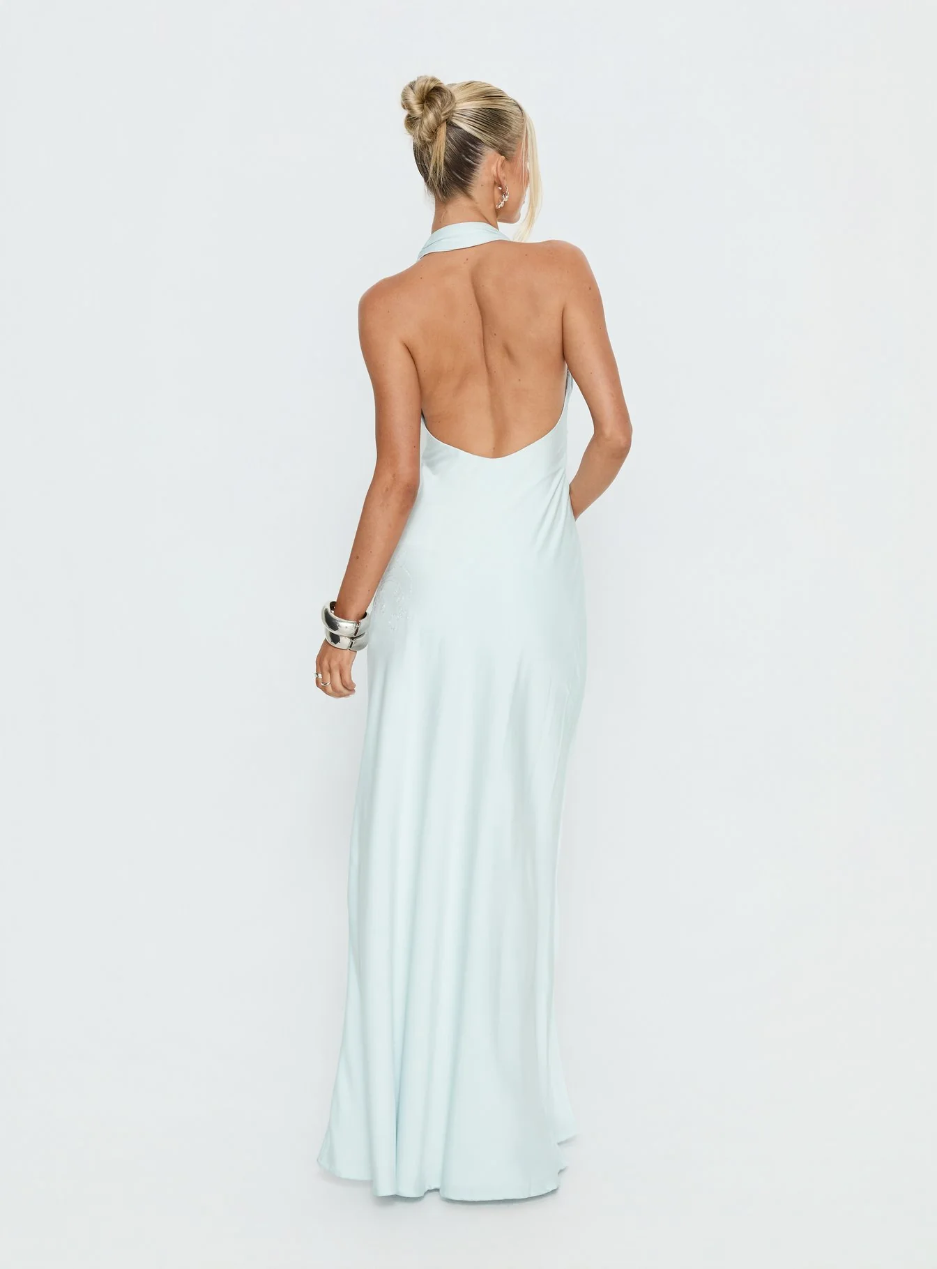 Strawberry Clouds Hotstone Satin Maxi Dress Icy Blue