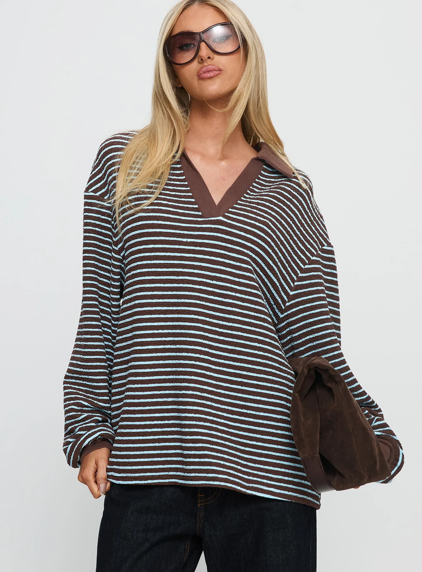 Rigbys Collared Jumper Brown / Blue Stripe