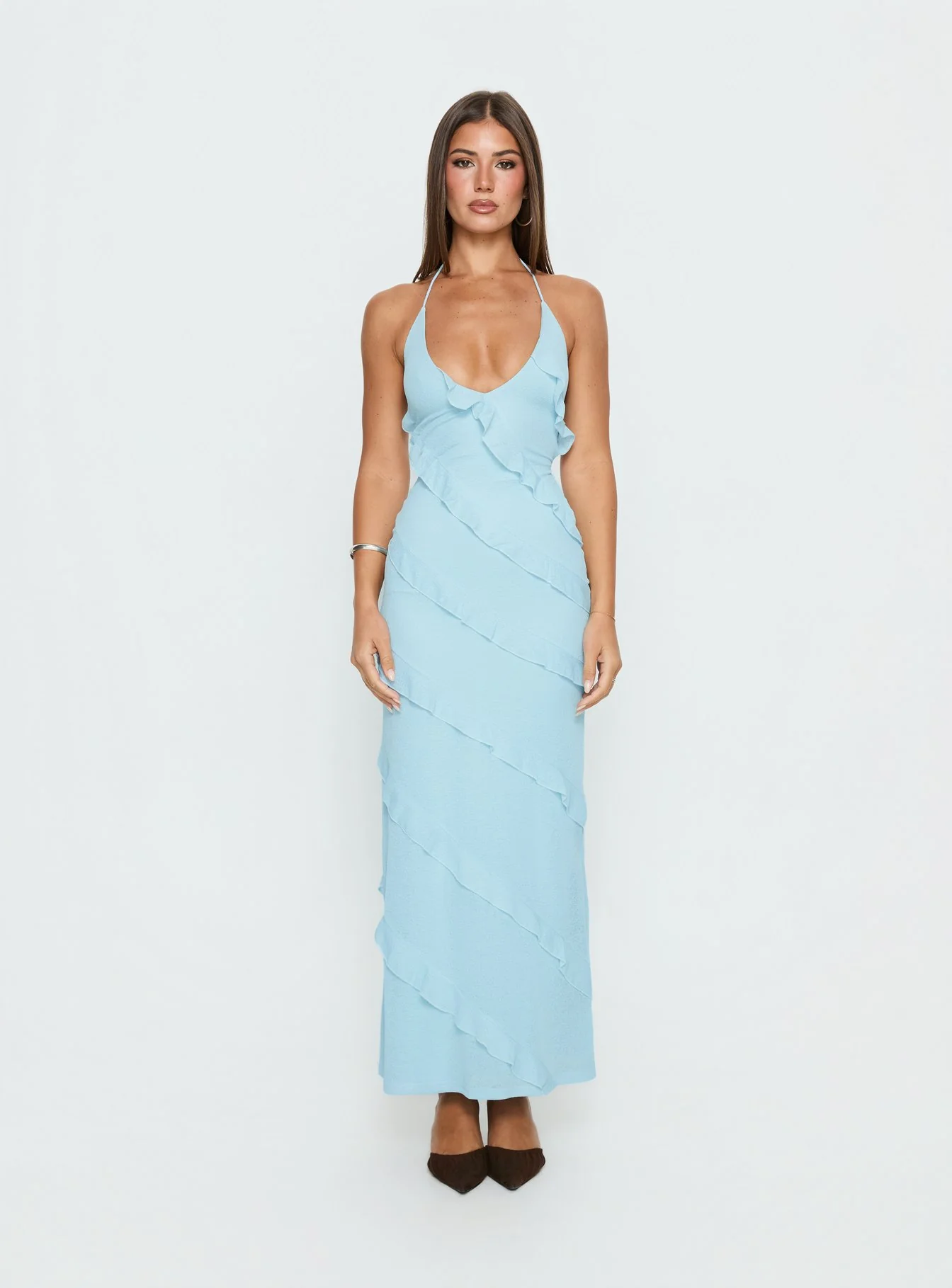 Adesta Frill Halter Maxi Dress Blue