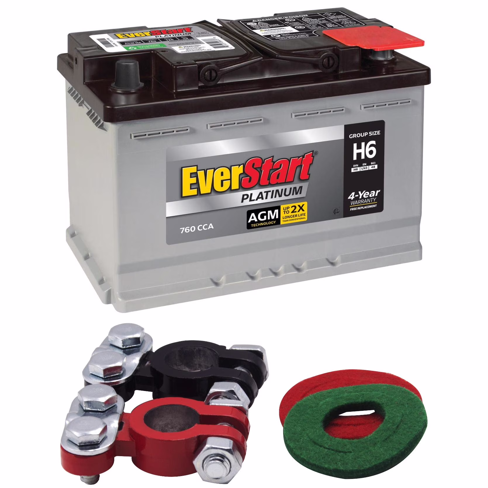 Everstart Platinum AGM Automotive Battery, Group H6 / LN3 / 48 12 Volt, 760 CCA with Top Post Epoxy Coated Battery