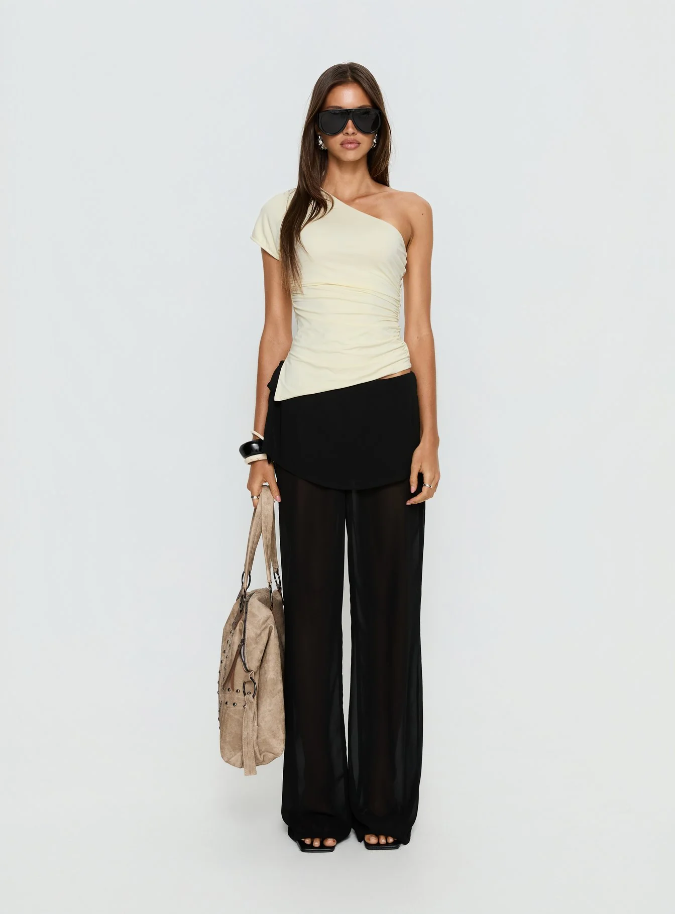 Jaedon Chiffon Layered Pants Black