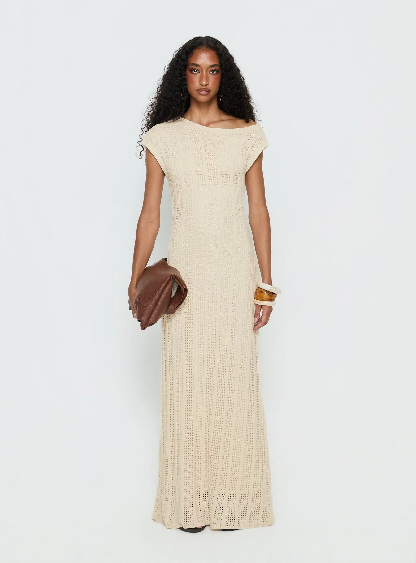 Break My Soul Knit One Shoulder Maxi Dress Beige