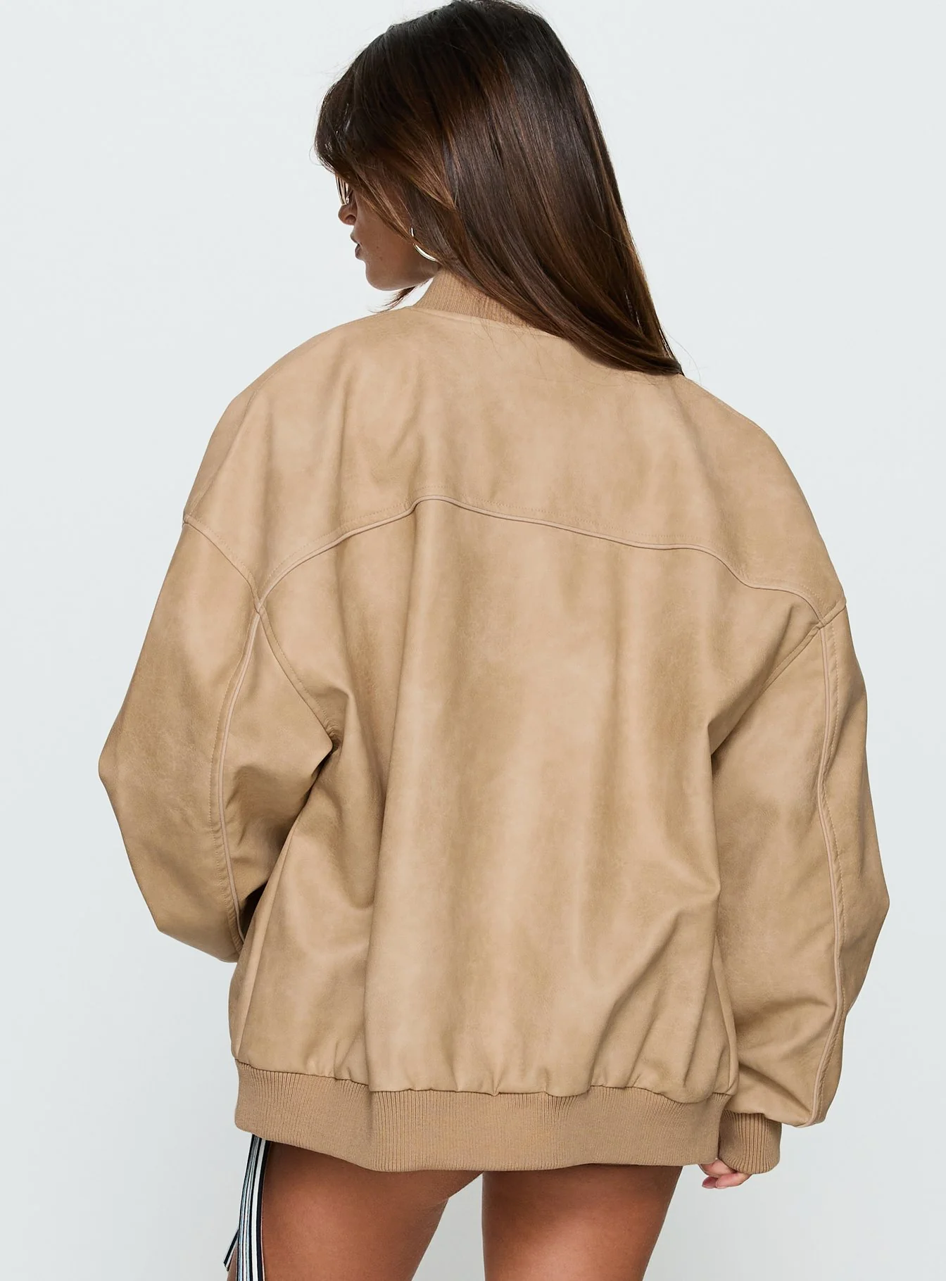 Believe It Faux Leather Bomber Jacket Washed Stone