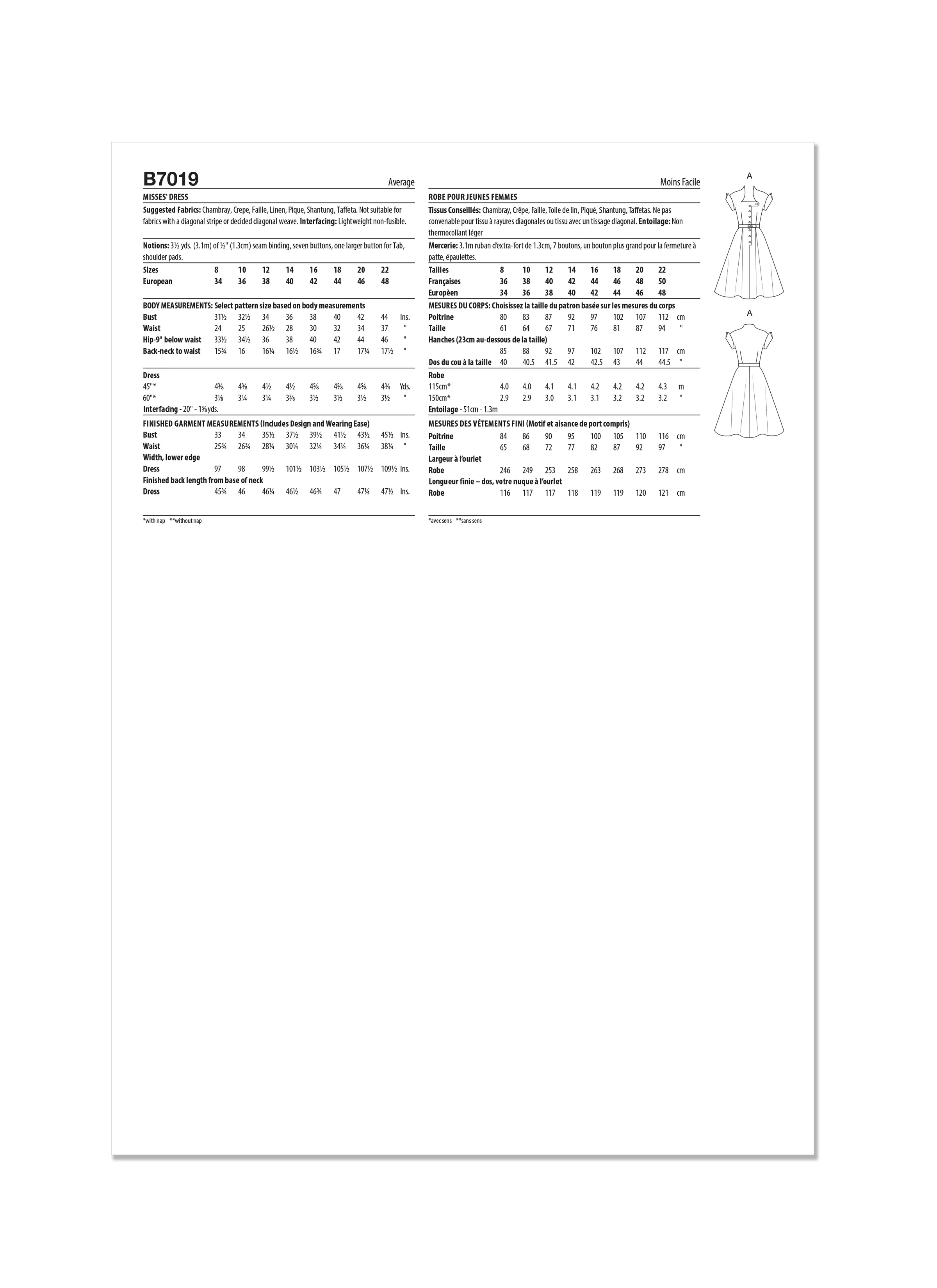 Butterick Pattern B7019 Misses' Dress