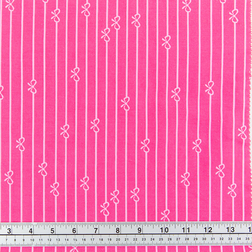 Print Craft & Quilting Fabric, Magenta Stripes And Bows- Width 110cm