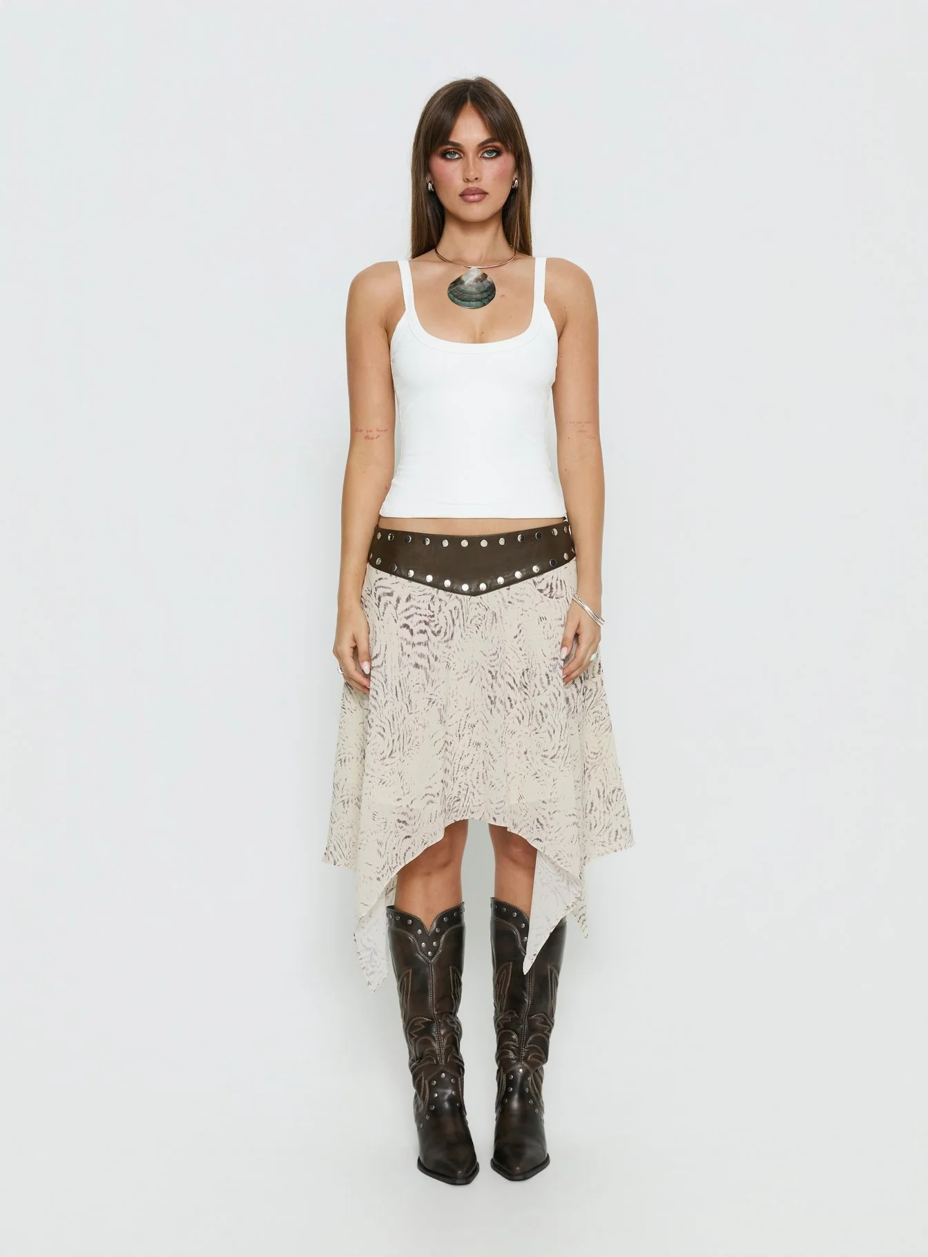 Dark Mirage Asymmetrical Midi Skirt Multi