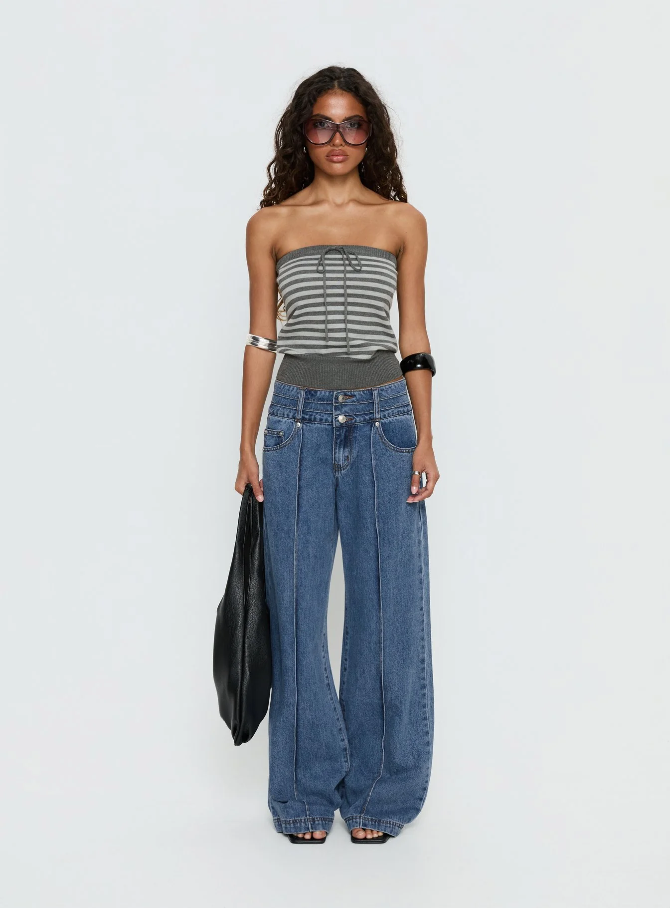 Lissey Strapless Knit Top Grey Stripe