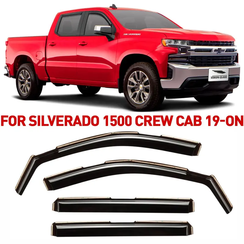 Voron Glass Extra Durable In-Channel Rain Deflektory do Chevroleta (Chevy) Silverado/GMC Sierra 1500 2019-2023 Crew Cab, Deflektory szyb, Osłony wentylacyjne, 4 sztuki – 220089