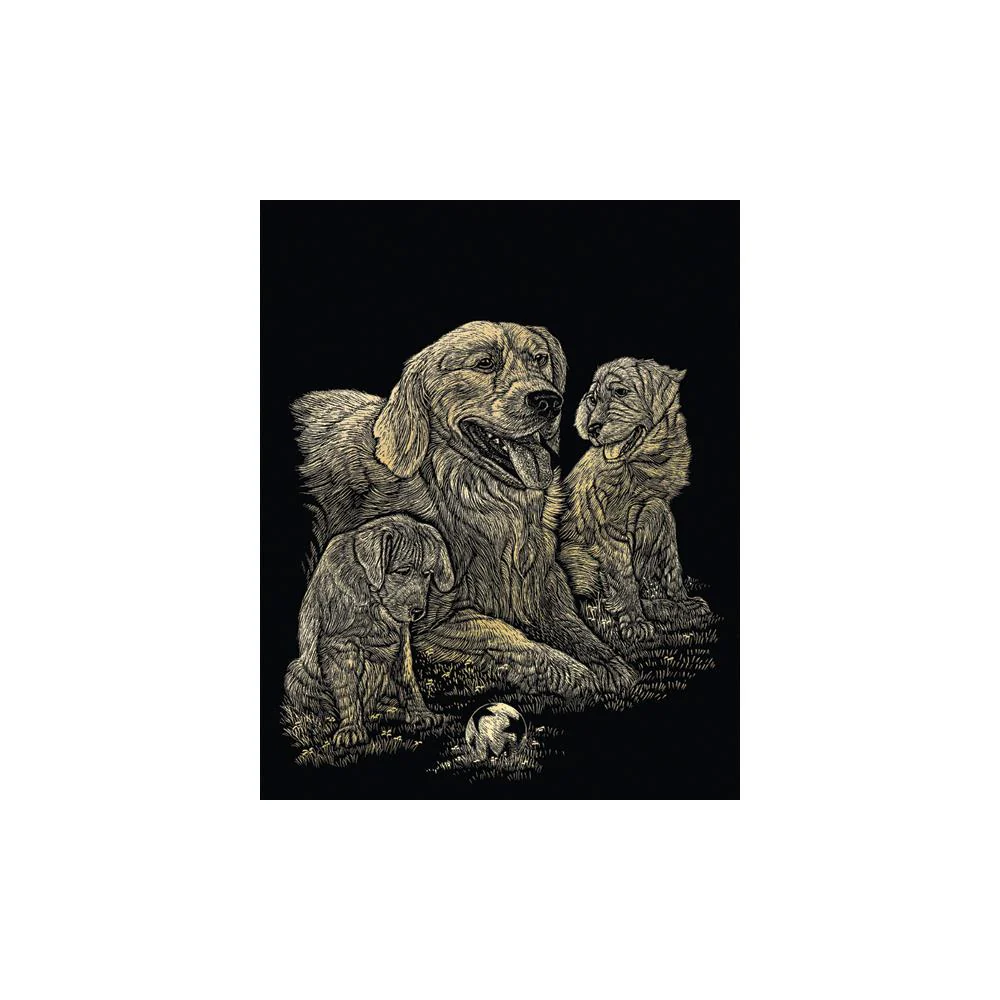 Royal Langnickel Gold Foil Engraving Art, Golden Retriever & Pups- 8x10