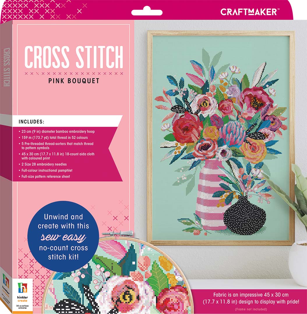 Craft Maker Cross-stitch Kit: Pink Bouquet