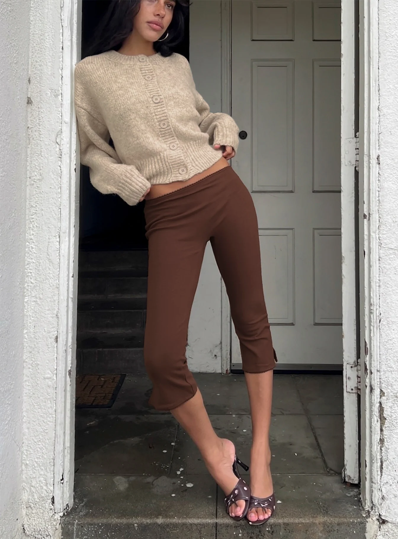 Trevonn Button Up Knit Cardigan Beige