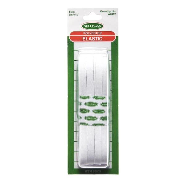 Sullivans Knitted Elastic, White- 6mm x 5m