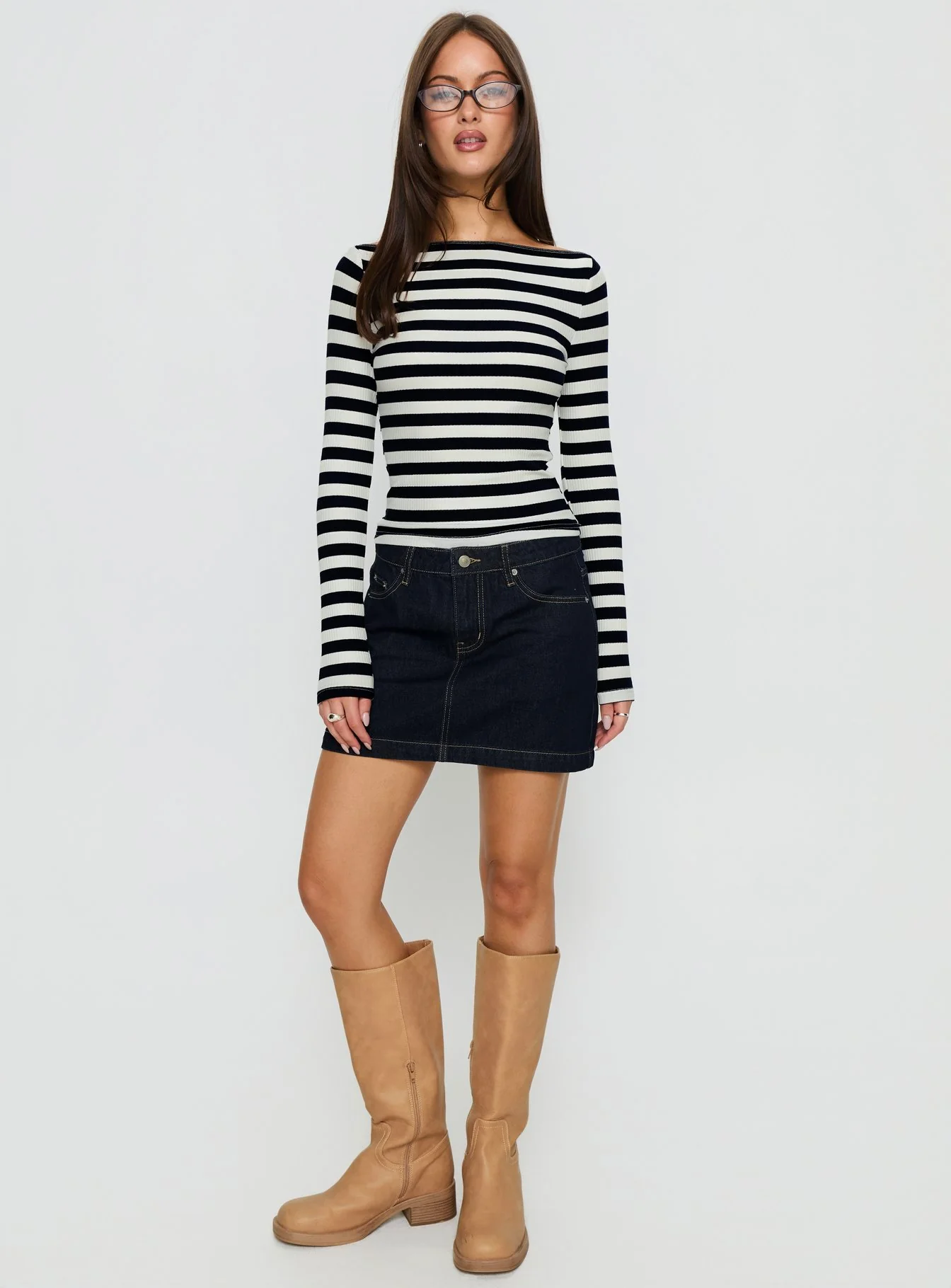Nickei Denim Mini Skirt Raw Dark Wash
