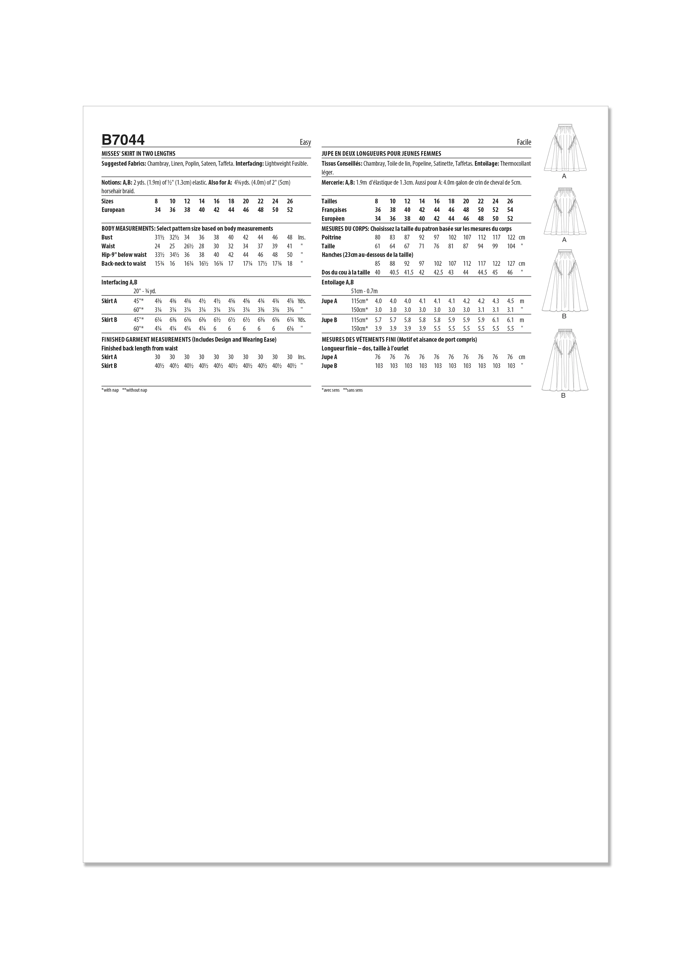 Butterick Pattern B7044 Misses' Skirt in Two Lengths