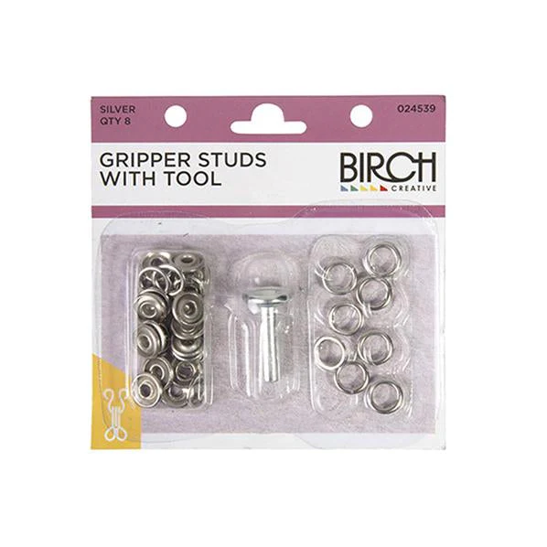 Birch Soft Touch Snap Fastener Kit, Silver- 8 Set