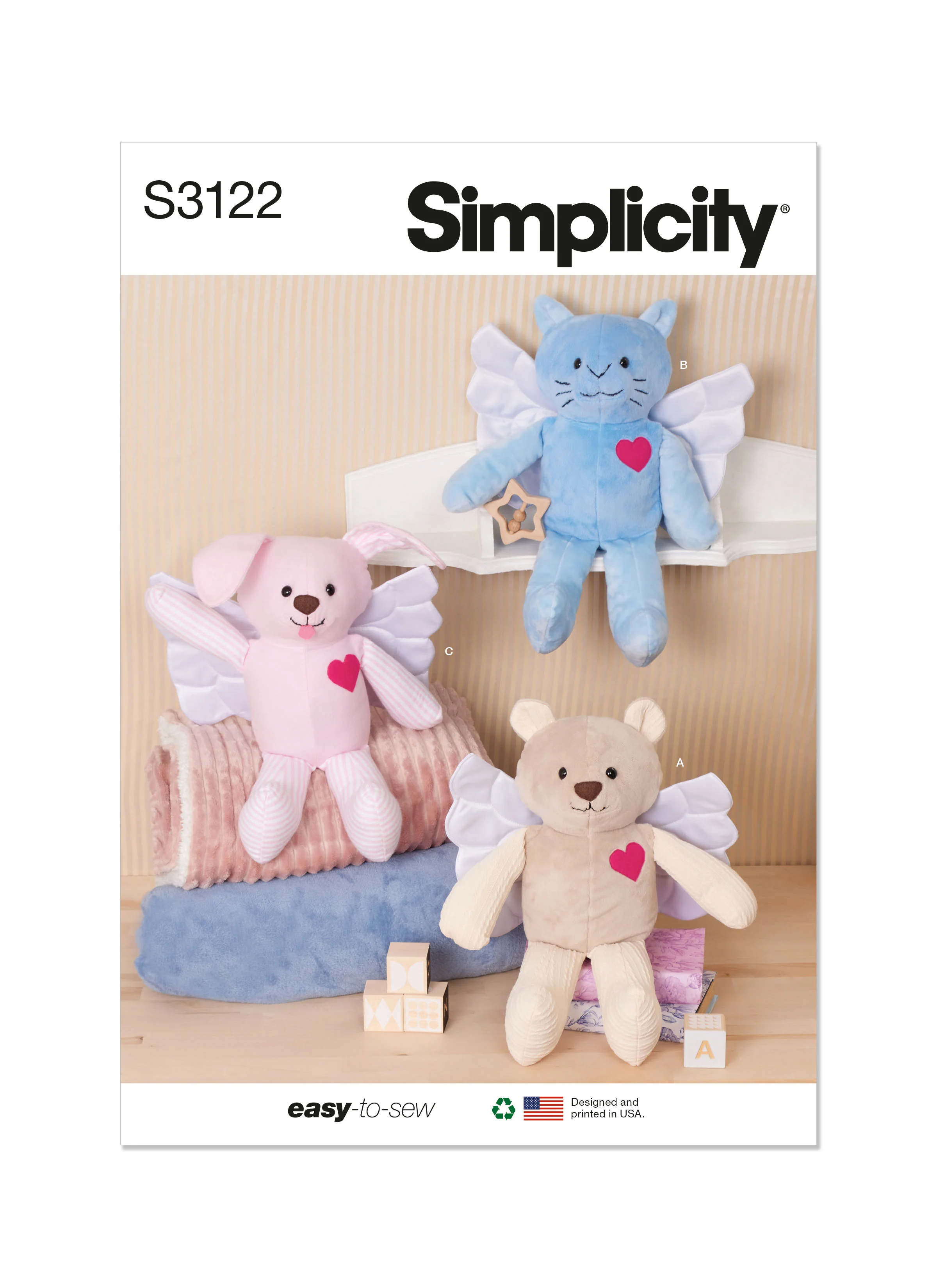Simplicity Pattern S3122 Memory Plush Animals with Wings