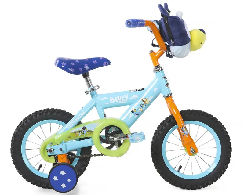 Rower BMX Bluey 12 cali dla maluchów – rower dziecięcy ze stalową ramą, hamulcem nożnym, kółkami bocznymi i poręczną torbą transportową (3-5 lat)