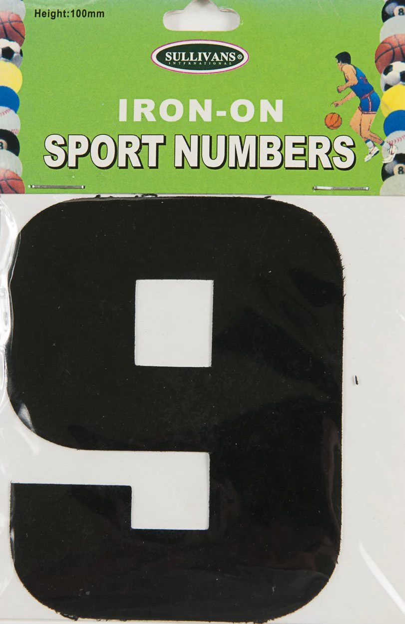 Sullivans Iron On Number 9, Black- 10cm