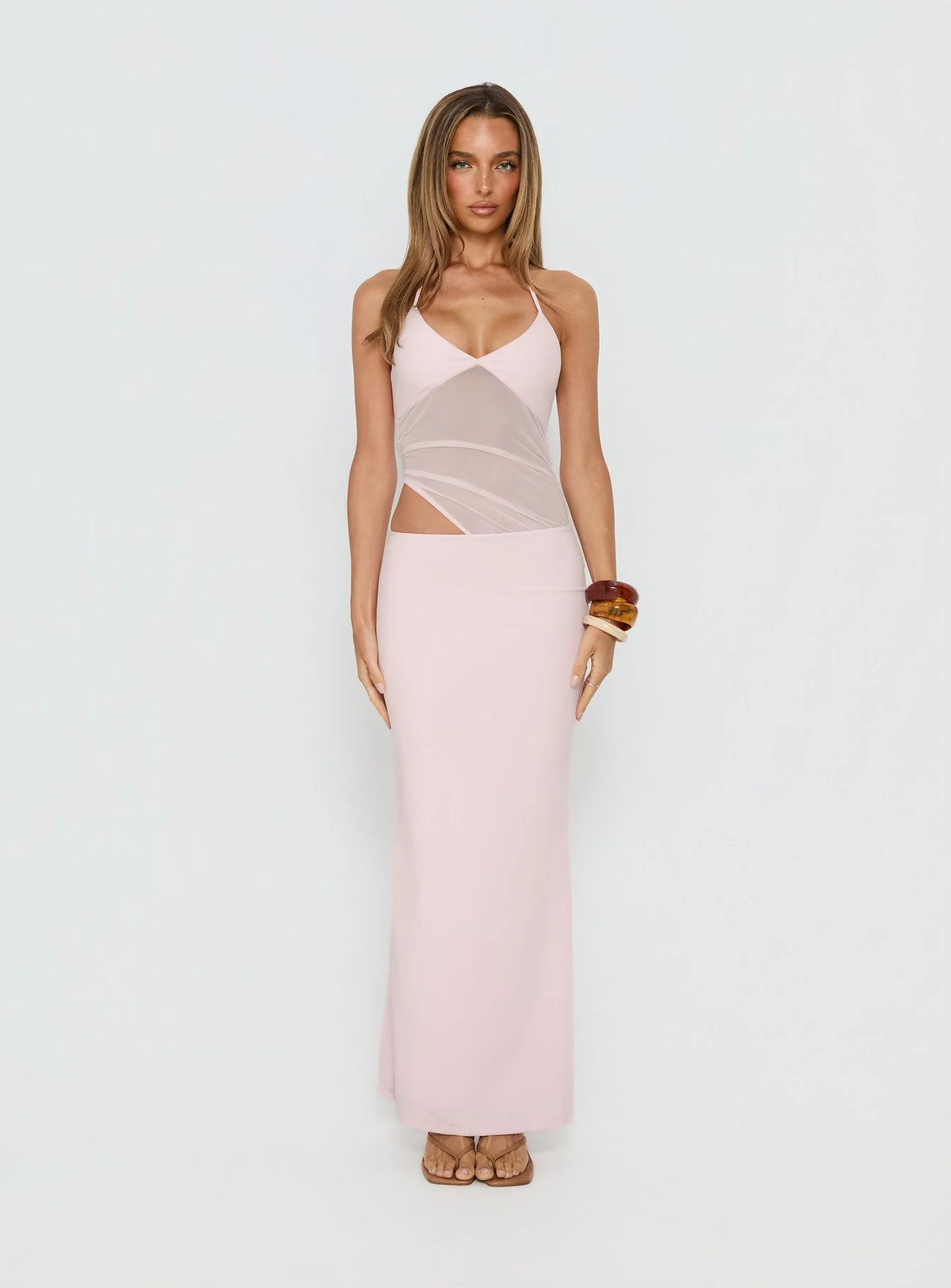 Afinity Sheer V Neck Maxi Dress Pink
