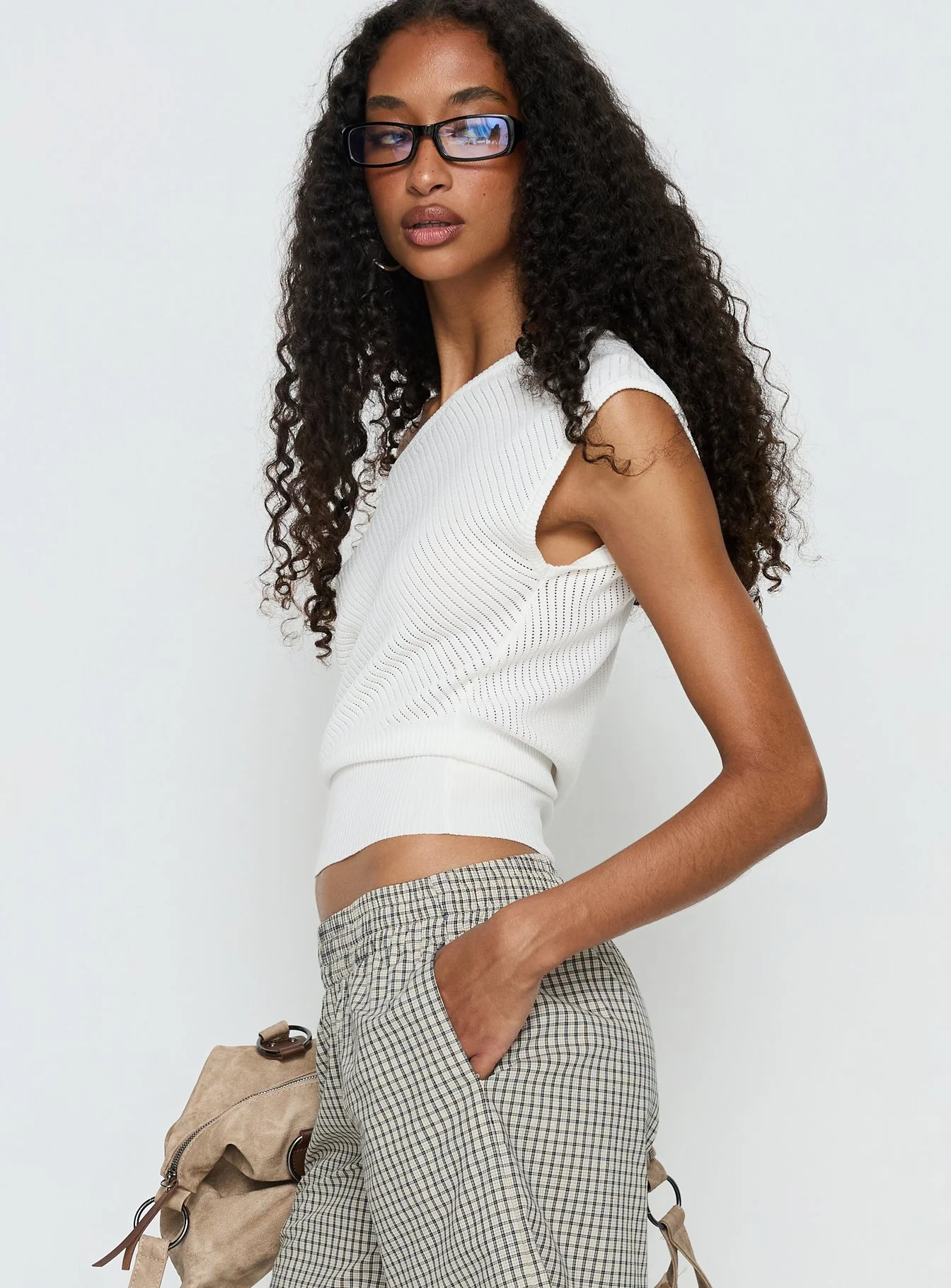 Cloud Tempo Boat Neck Cinched Knit Top White