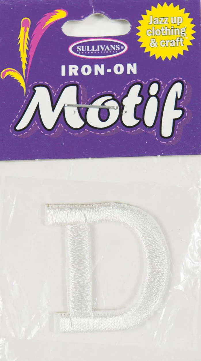 Iron On Motif Letter D, White - 30mm - Sullivans