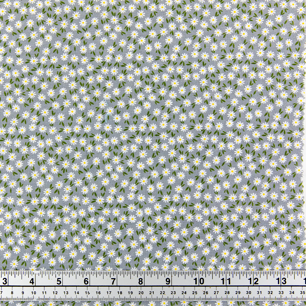 Print Craft & Quilting Fabric, Ditsy Daisies Gray- Width 110cm