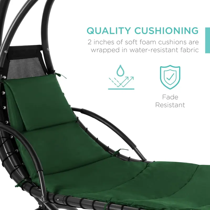 Fotel wiszący Best Choice Products z giętej stali – turkusowy fotel ogrodowy z wbudowaną poduszką i zdejmowanym baldachimem