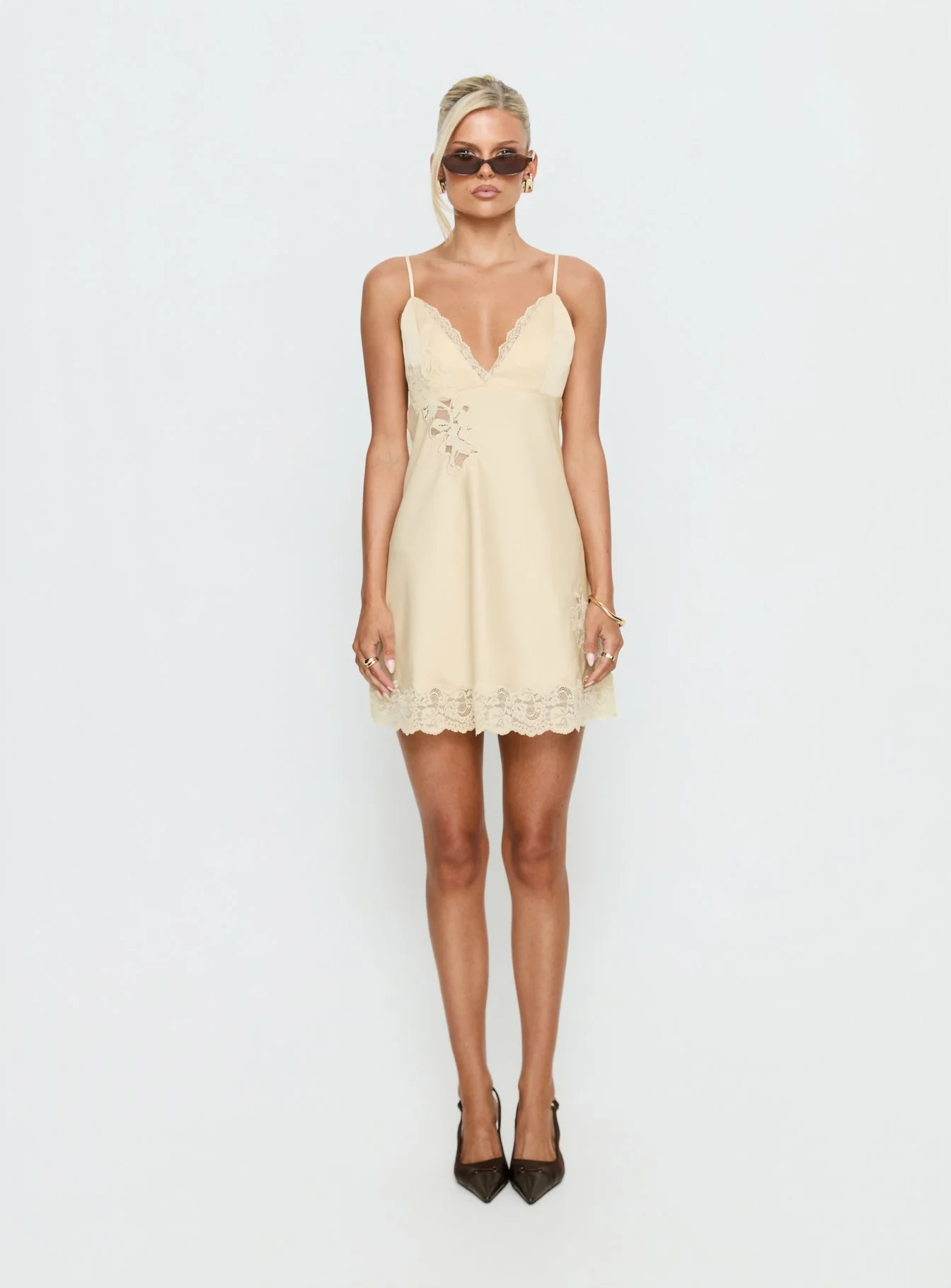 Aloura Spliced Lace Mini Dress Butter