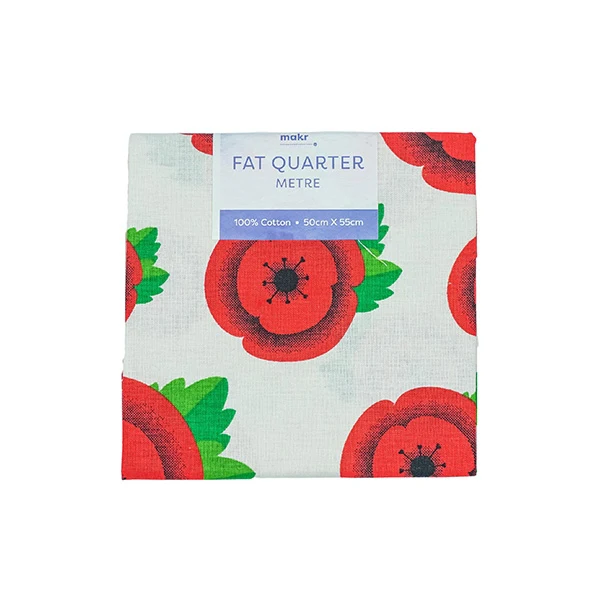Fat Quarter Metre Fabric, Poppy Flower- 50cmx55cm