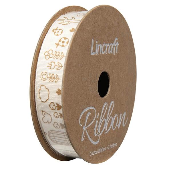 Cotton Ribbon, Birds Sand- 15mm x 3m