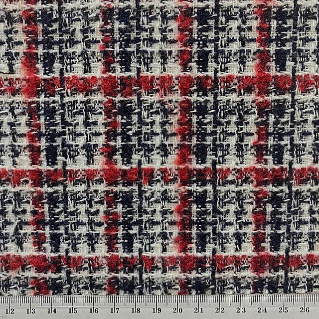 Wool Blend Check Fabric, Red Black Check - Width 148cmcm